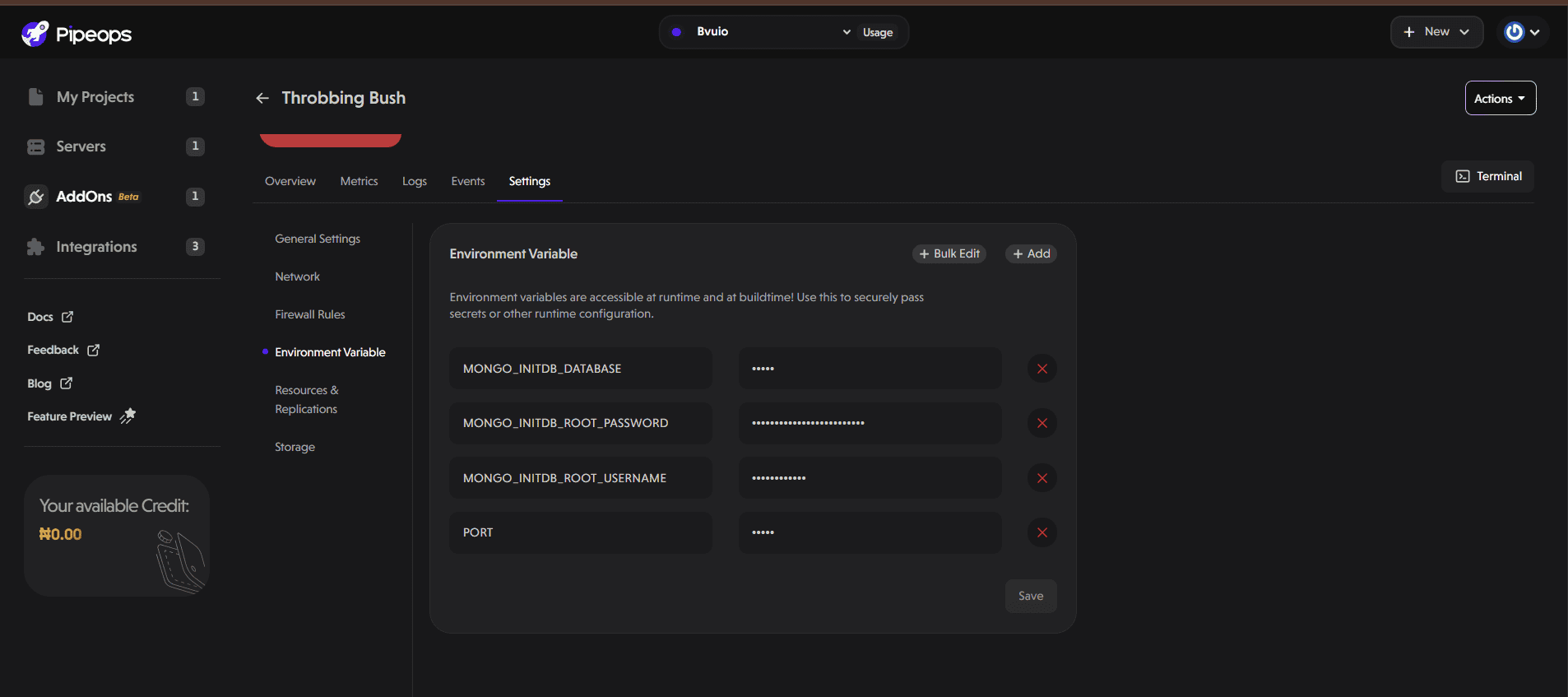 MongoDB env