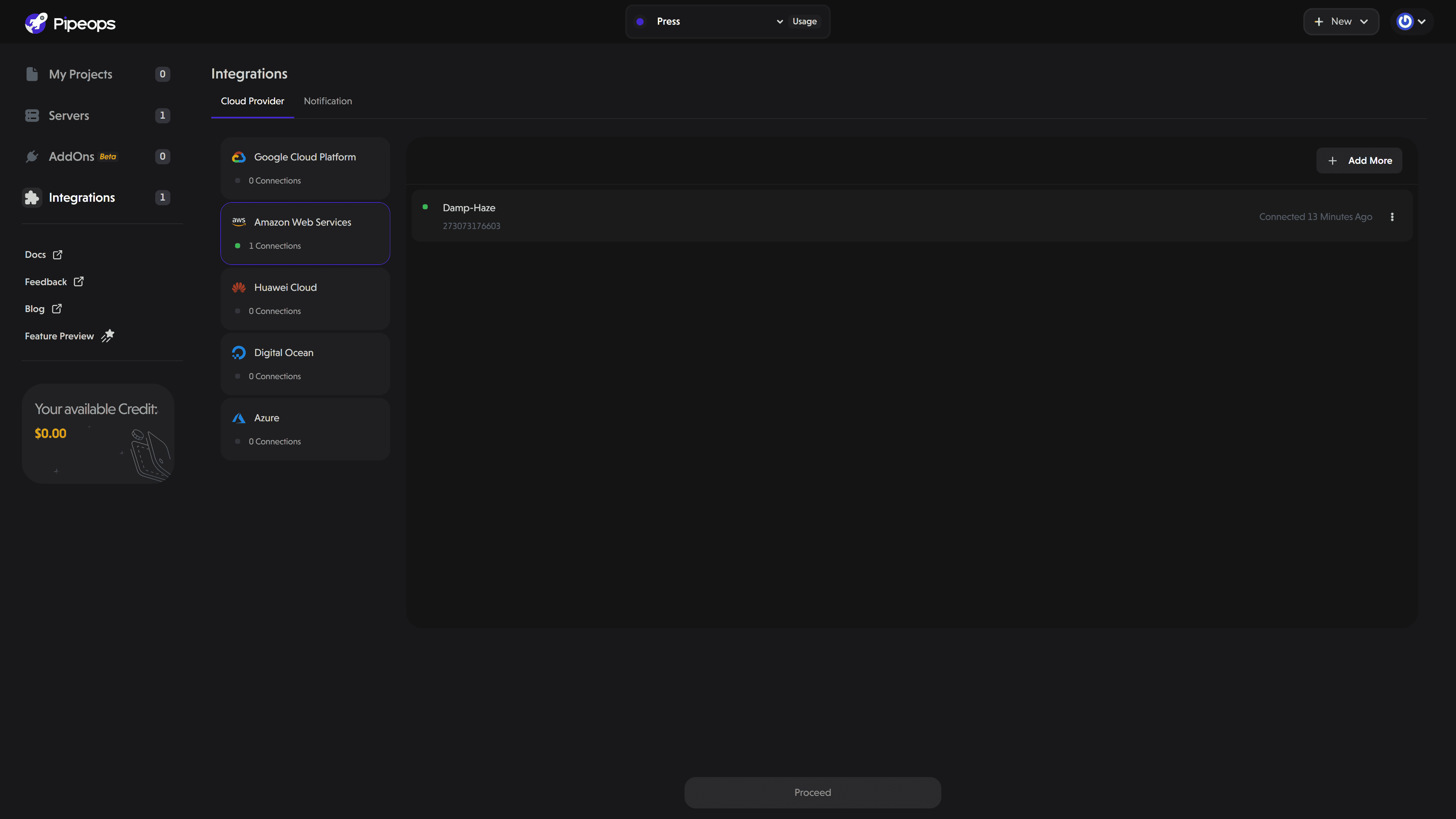 Successful AWS Integration Page