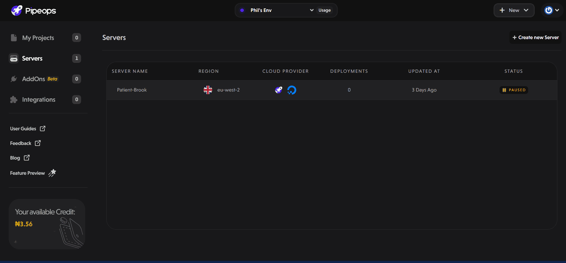 PipeOps's dashboard