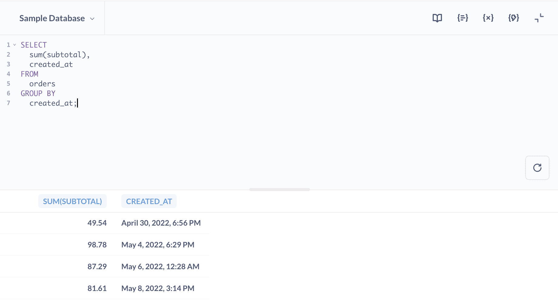 metabase SQL editor